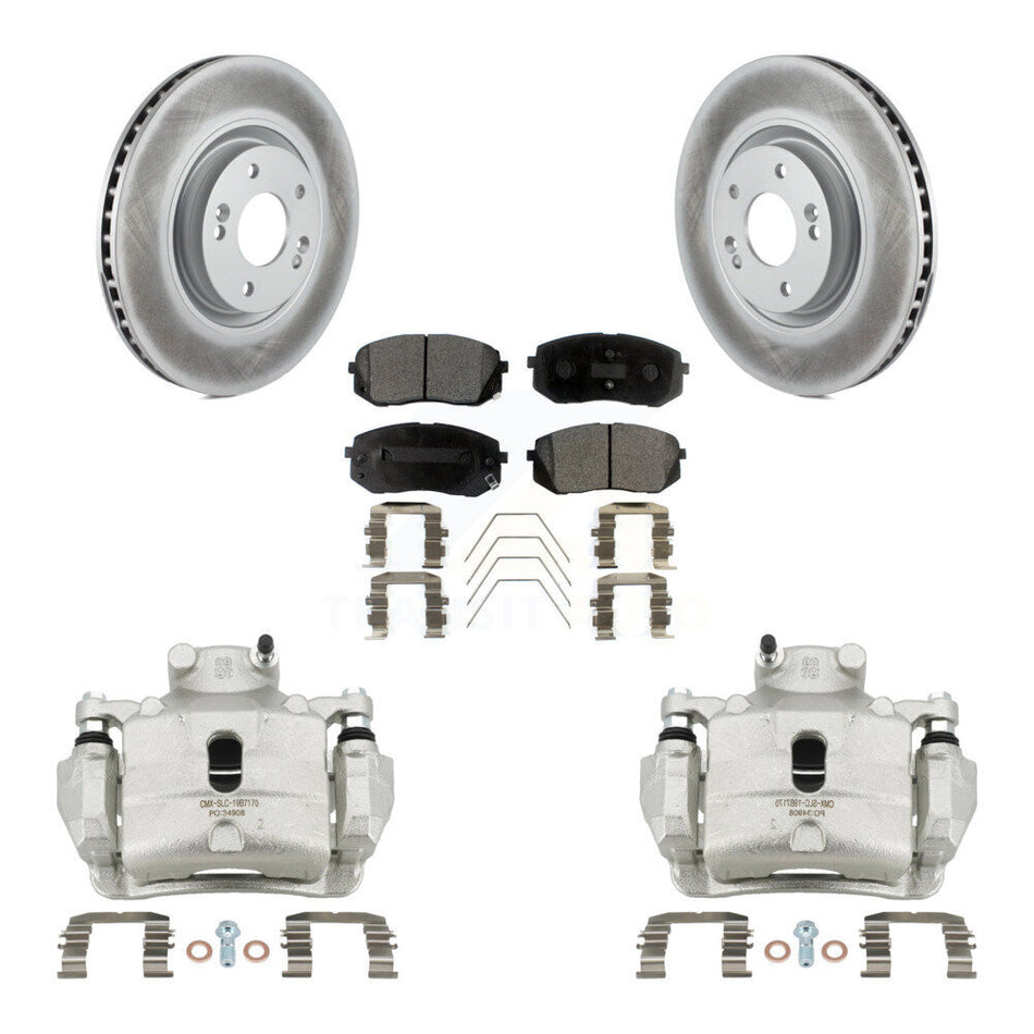 Front Disc Brake Caliper Coat Rotors Semi-Metallic Pad Kit For Hyundai Sonata Kia Optima KCG-100587P