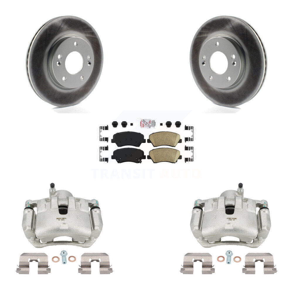 Front Disc Brake Caliper Coated Rotors And Ceramic Pads Kit For 2012 Hyundai Veloster KCG-100591N