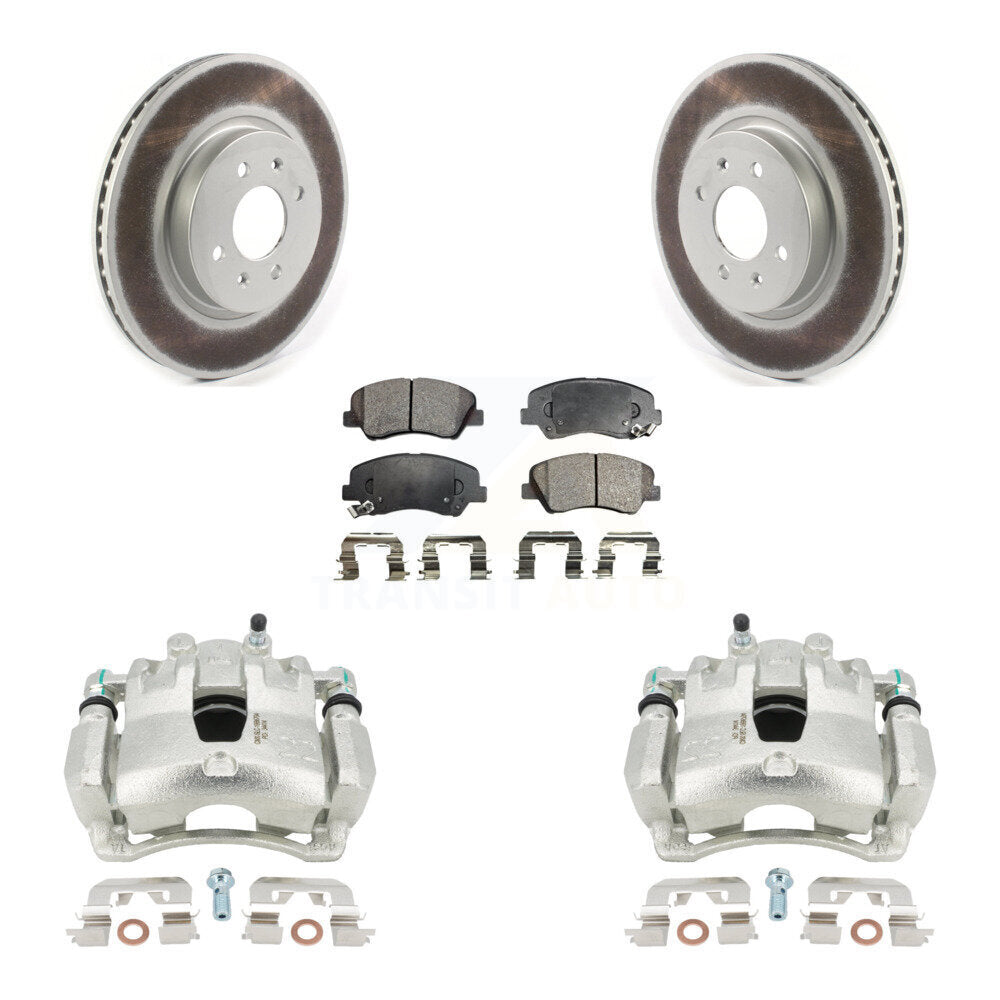 Front Brake Caliper Coat Rotor Semi-Metallic Pad Kit For Kia Rio With 14" Factory Wheels KCG-100607P