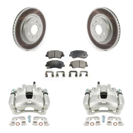 Front Brake Caliper Coat Rotor Semi-Metallic Pad Kit For Kia Rio With 14" Factory Wheels KCG-100607P