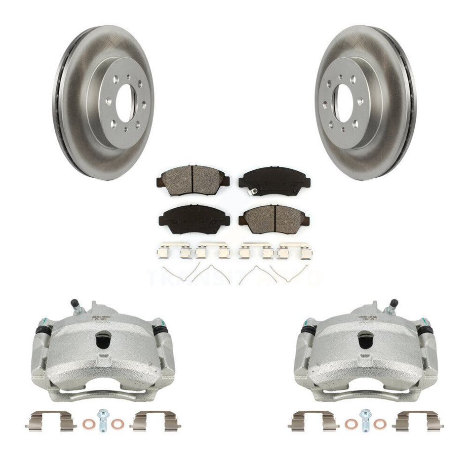Front Brake Caliper Coat Rotors Semi-Metallic Pad Kit For 04-05 Honda Civic Si with 1.7L KCG-100608S