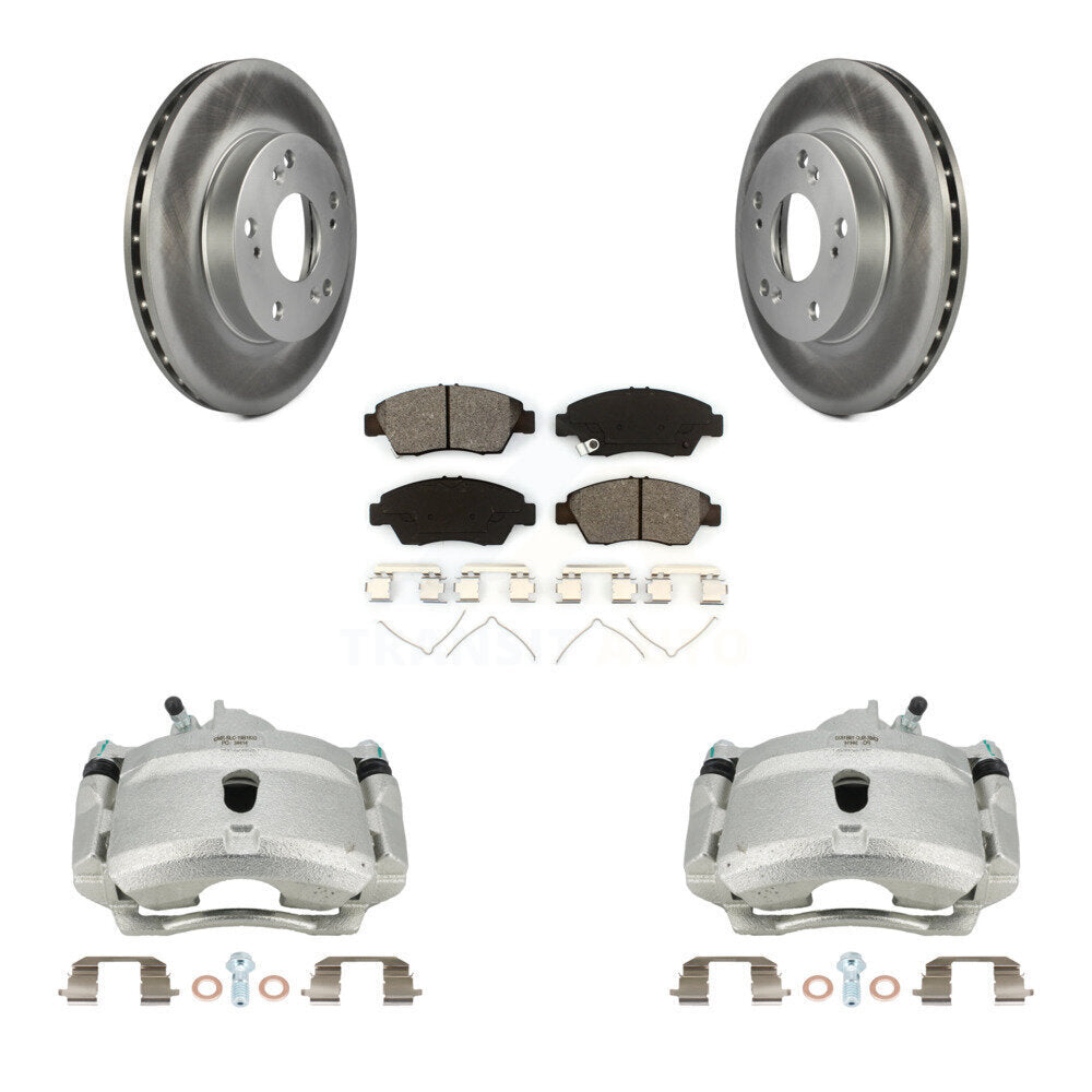 Front Brake Caliper Coat Rotors Semi-Metallic Pad Kit For 04-05 Honda Civic Si with 1.7L KCG-100609S