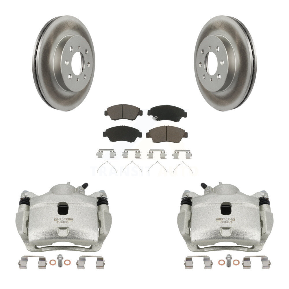 Front Disc Brake Caliper Coated Rotor And Ceramic Pad Kit For 2014 Honda Fit LX Sport DX KCG-100613C