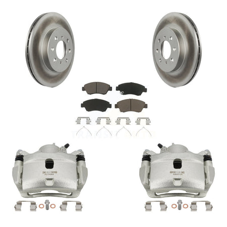 Front Disc Brake Caliper Coated Rotor And Ceramic Pad Kit For 2014 Honda Fit LX Sport DX KCG-100613C