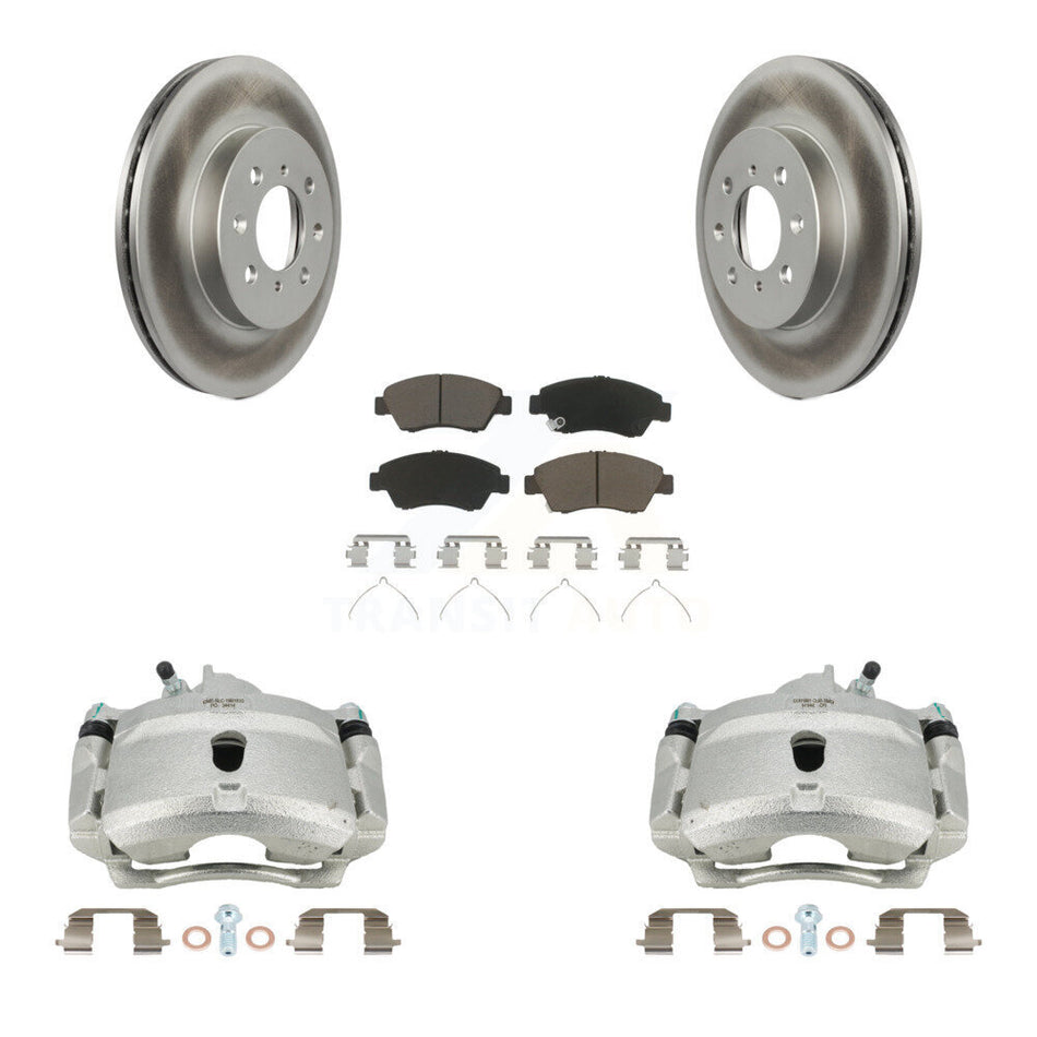 Front Brake Caliper Coat Rotor & Ceramic Pad Kit For 04-05 Honda Civic With 4 Lug Wheels KCG-100616C