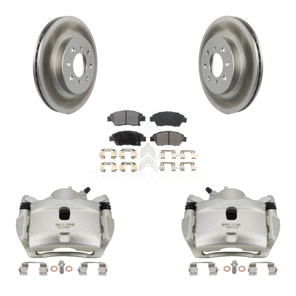 Front Disc Brake Caliper Coated Rotor And Ceramic Pad Kit For 2014 Honda Fit LX Sport DX KCG-100624T