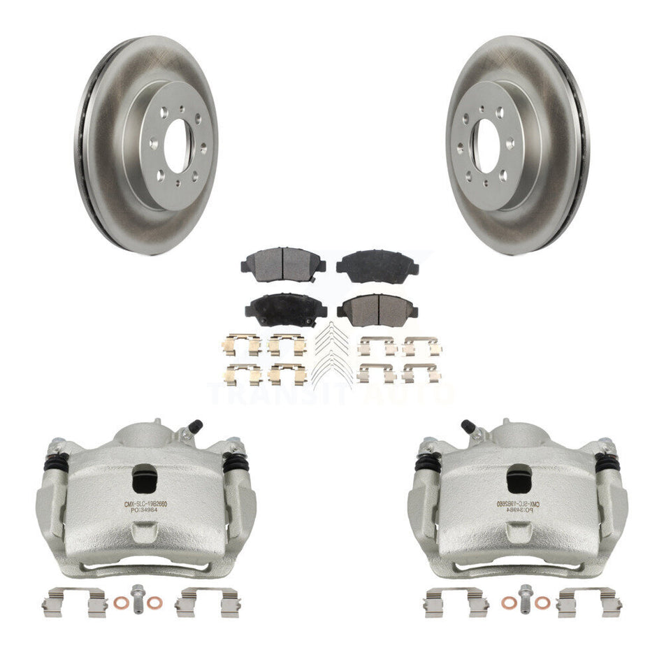 Front Disc Brake Caliper Coated Rotor And Ceramic Pad Kit For 2014 Honda Fit LX Sport DX KCG-100624T