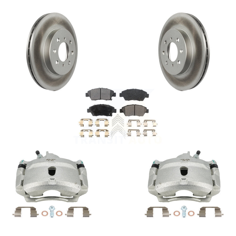 Front Brake Caliper Coat Rotor & Ceramic Pad Kit For 04-05 Honda Civic With 4 Lug Wheels KCG-100627T