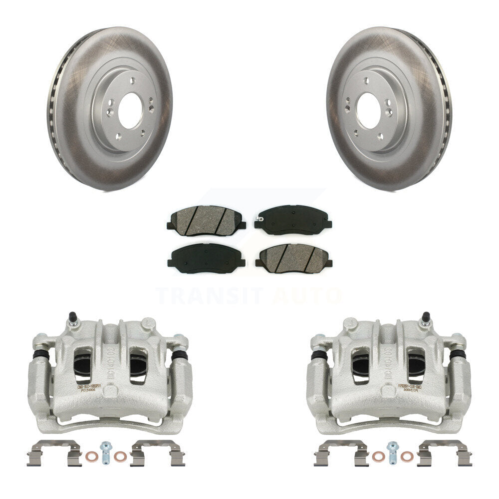 Front Disc Brake Caliper Coat Rotor & Semi-Metallic Pad Kit For Hyundai Santa Fe XL 3.3L KCG-100628S