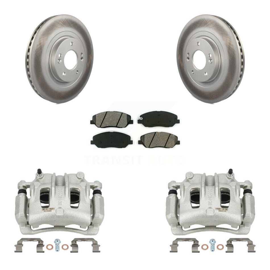 Front Disc Brake Caliper Coat Rotor & Semi-Metallic Pad Kit For Hyundai Santa Fe XL 3.3L KCG-100628S