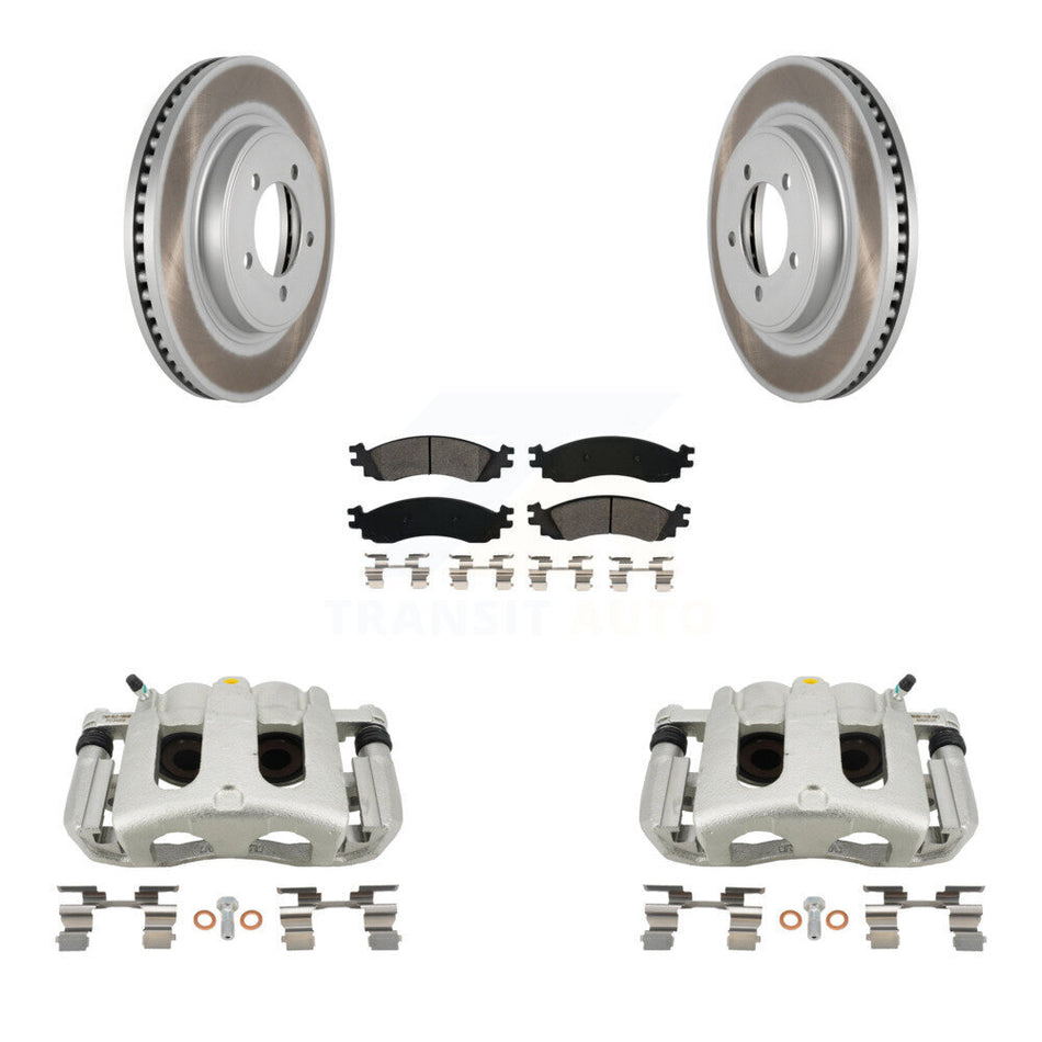 Front Disc Brake Caliper Coat Rotor & Semi-Metallic Pad Kit For Ford Explorer Sport Trac KCG-100635S