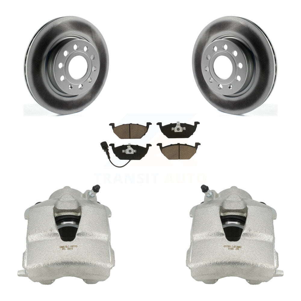 Front Disc Brake Caliper Coated Rotors And Ceramic Pads Kit For Volkswagen Jetta KCG-100639C