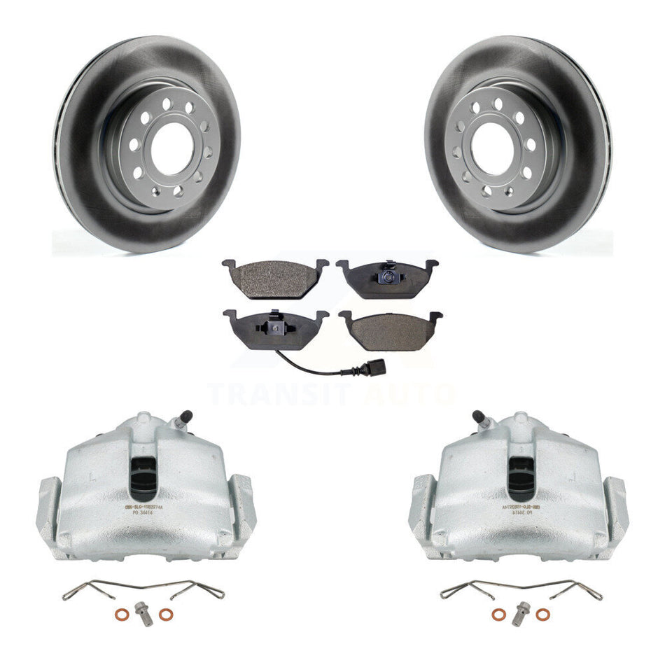 Front Disc Brake Caliper Coated Rotors And Ceramic Pads Kit For Volkswagen Jetta KCG-100648T