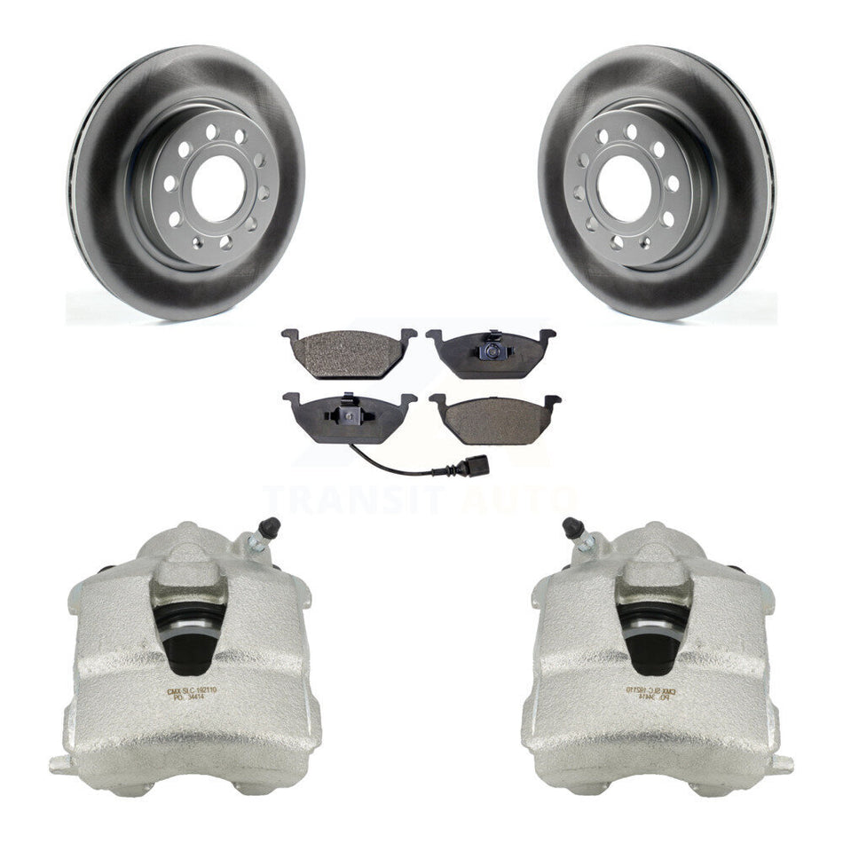 Front Disc Brake Caliper Coated Rotors And Ceramic Pads Kit For Volkswagen Jetta KCG-100649T
