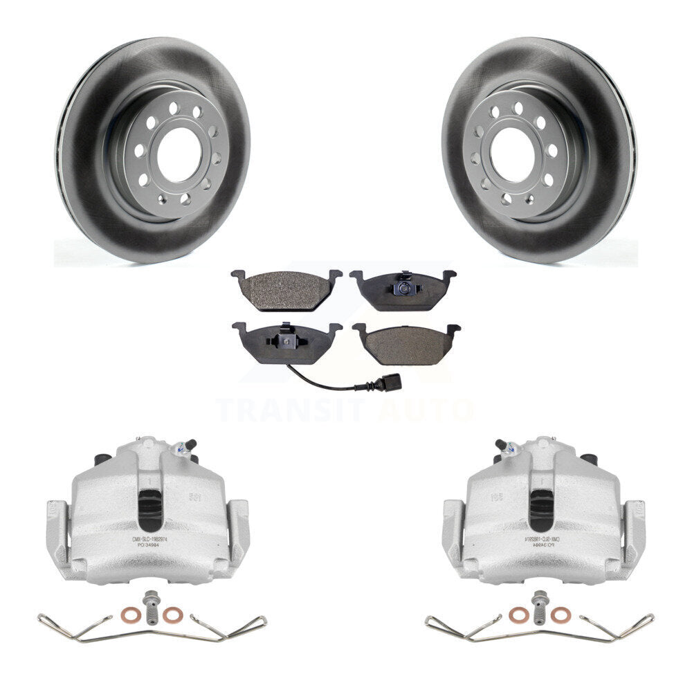 Front Disc Brake Caliper Coated Rotors And Ceramic Pads Kit For Volkswagen Jetta KCG-100650T