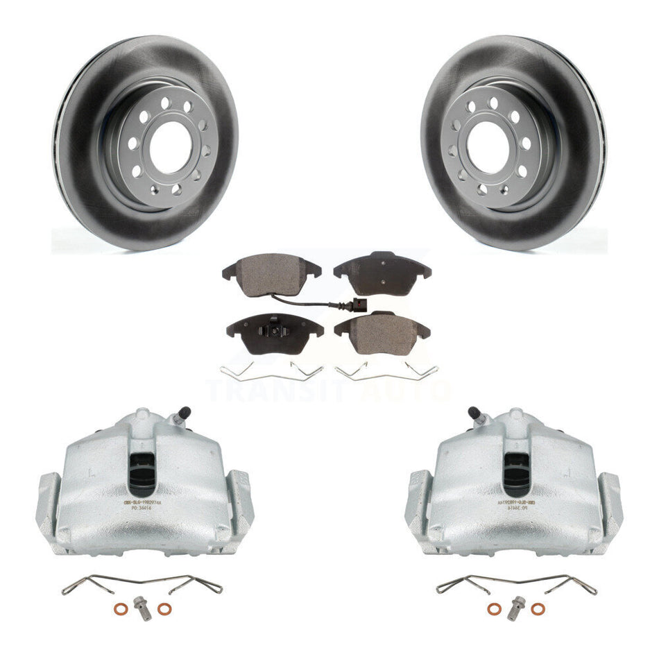 Front Disc Brake Caliper Coat Rotor & Ceramic Pad Kit For Volkswagen GTI Audi A3 Quattro KCG-100652T