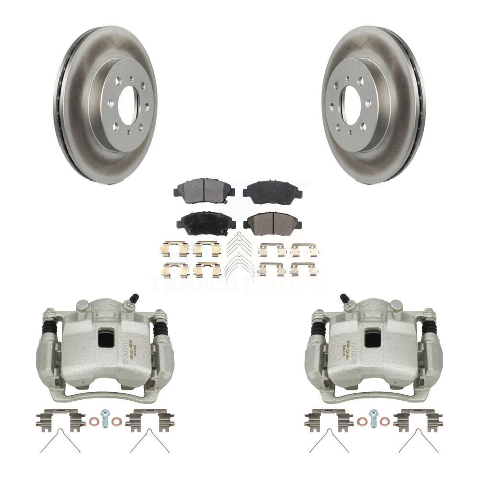 Front Disc Brake Caliper Coated Rotors And Semi-Metallic Pad Kit For 2007-2008 Honda Fit KCG-100654P