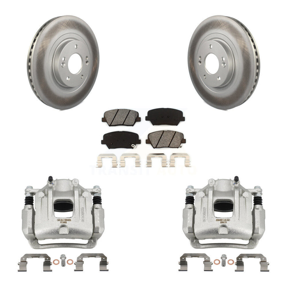 Front Disc Brake Caliper Coat Rotor Semi-Metallic Pad Kit For Hyundai Santa Fe Sport Kia KCG-100658S