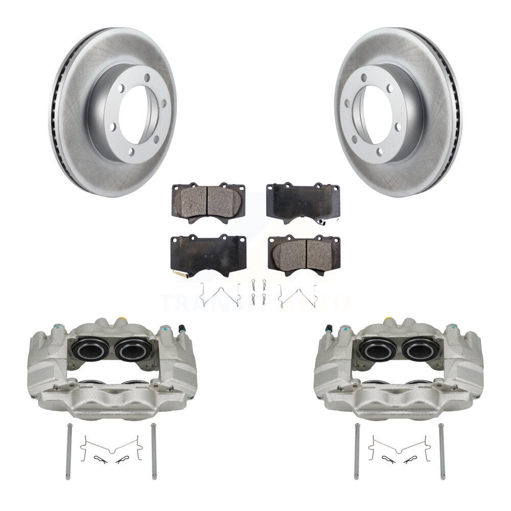 Front Disc Brake Caliper Coated Rotors And Semi-Metallic Pads Kit For Toyota Tundra KCG-100675P