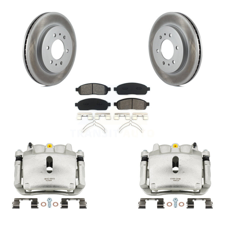 Front Brake Caliper Coat Rotor Semi-Metallic Pad Kit For 09 Ford F-150 With 6 Lug Wheels KCG-100682S