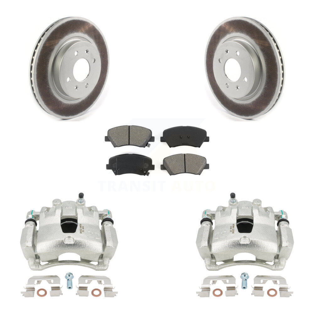 Front Brake Caliper Coat Rotor Semi-Metallic Pad Kit For Kia Rio With 14" Factory Wheels KCG-100688S