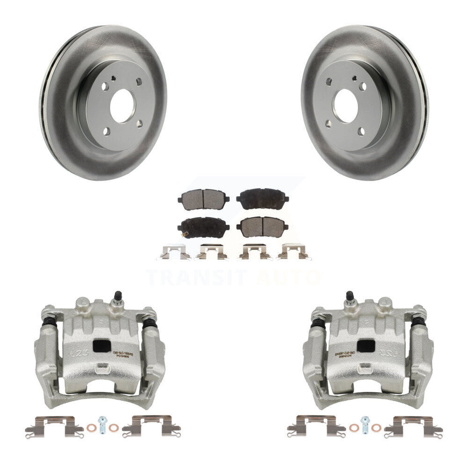 Front Disc Brake Caliper Coated Rotors And Semi-Metallic Pads Kit For 2011-2014 Mazda 2 KCG-100695P