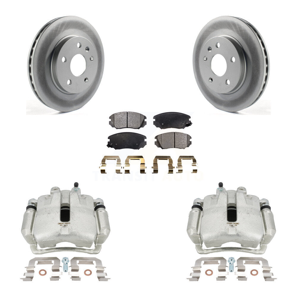 Front Brake Caliper Coat Rotor Ceramic Pad Kit For 11 Buick Regal With Solid Rear Rotors KCG-100695T