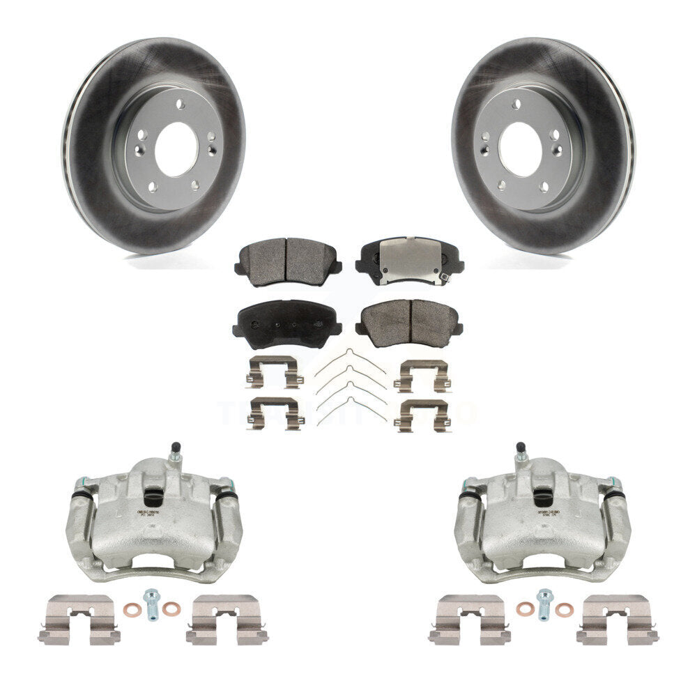 Front Brake Caliper Coat Rotors & Semi-Metallic Pad Kit For Kia Forte Hyundai Elantra GT KCG-100699P