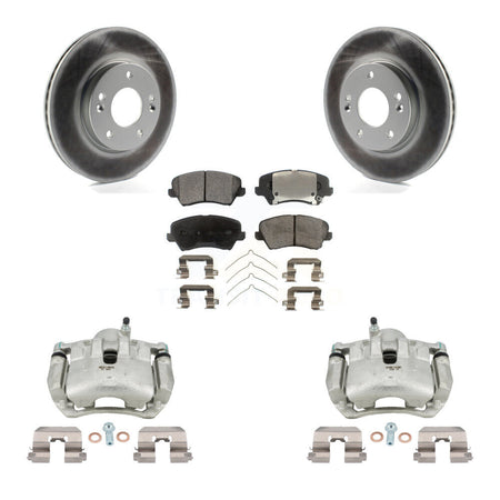 Front Brake Caliper Coat Rotors & Semi-Metallic Pad Kit For Kia Forte Hyundai Elantra GT KCG-100699P