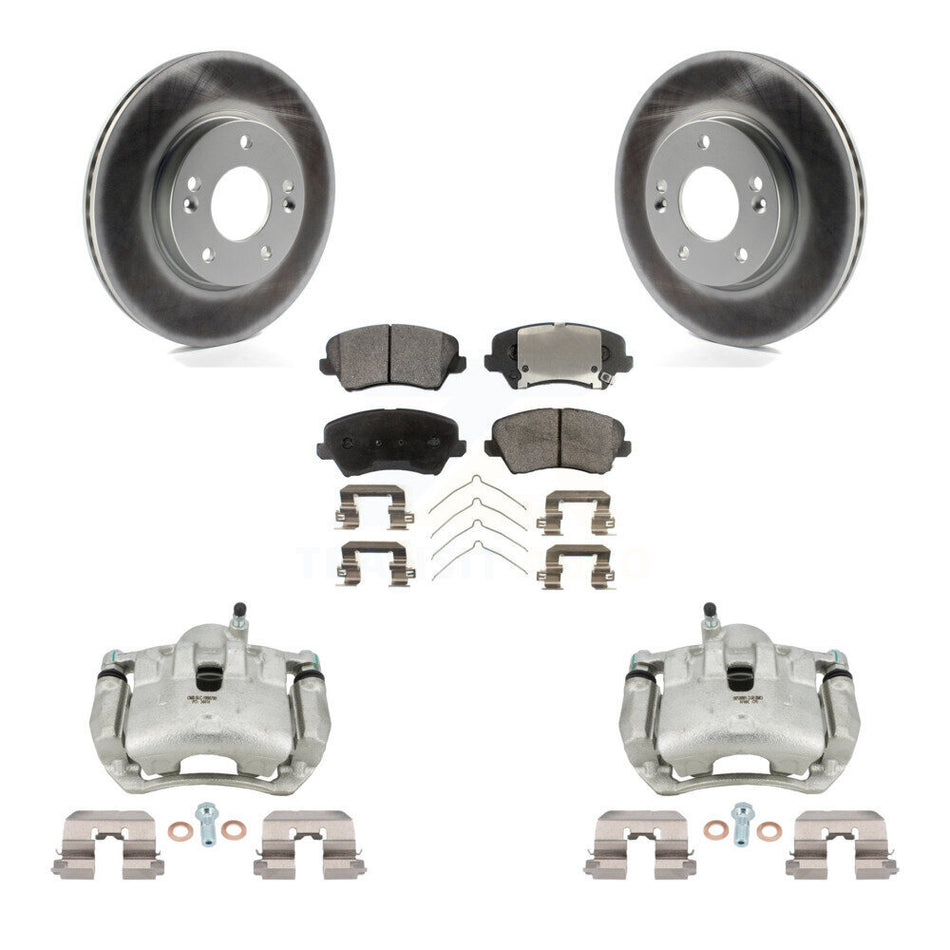 Front Brake Caliper Coat Rotors & Semi-Metallic Pad Kit For Kia Forte Hyundai Elantra GT KCG-100699P