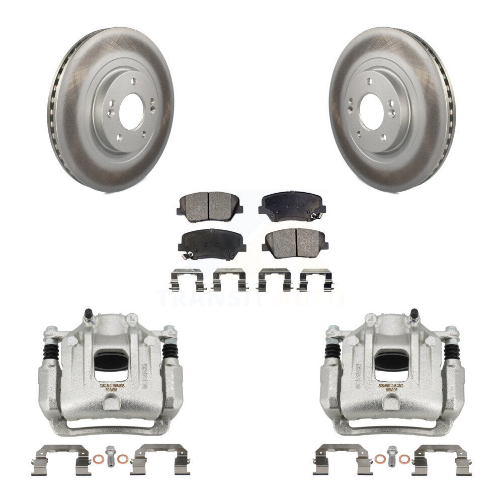Front Disc Brake Caliper Coat Rotor Semi-Metallic Pad Kit For Hyundai Santa Fe Sport Kia KCG-100717P