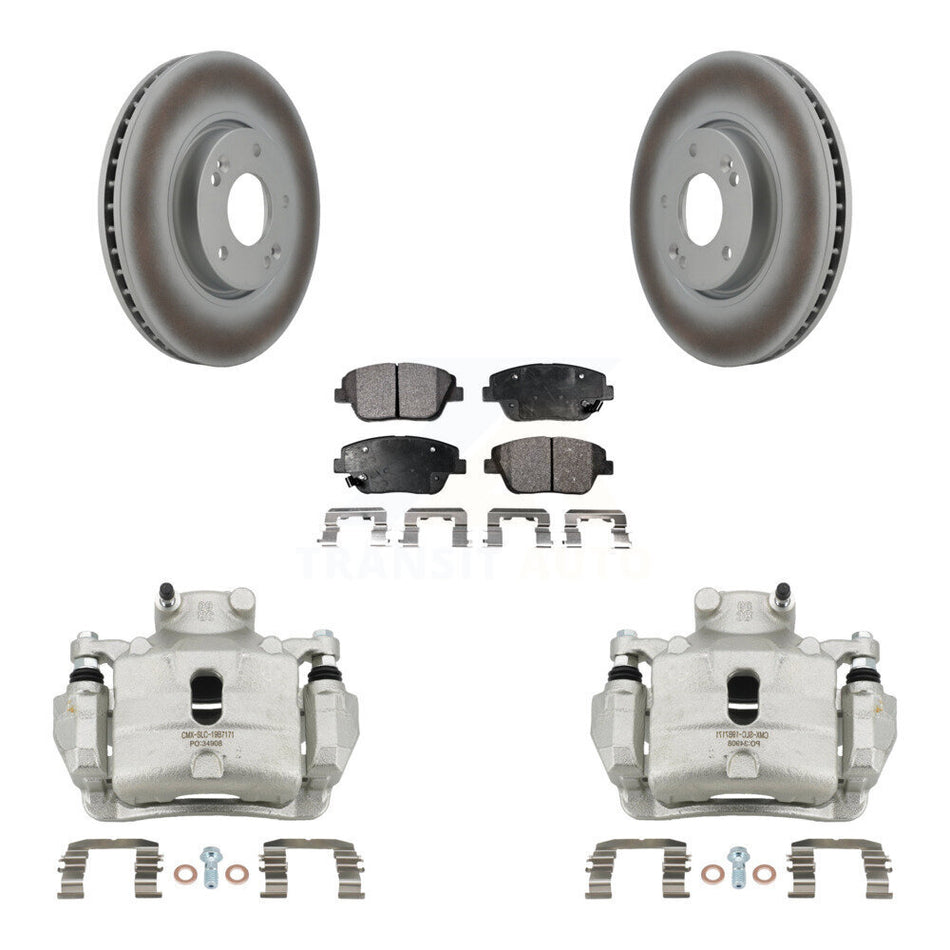 Front Disc Brake Caliper Coat Rotor & Semi-Metallic Pad Kit For 2014 Hyundai Sonata 2.0L KCG-100721P