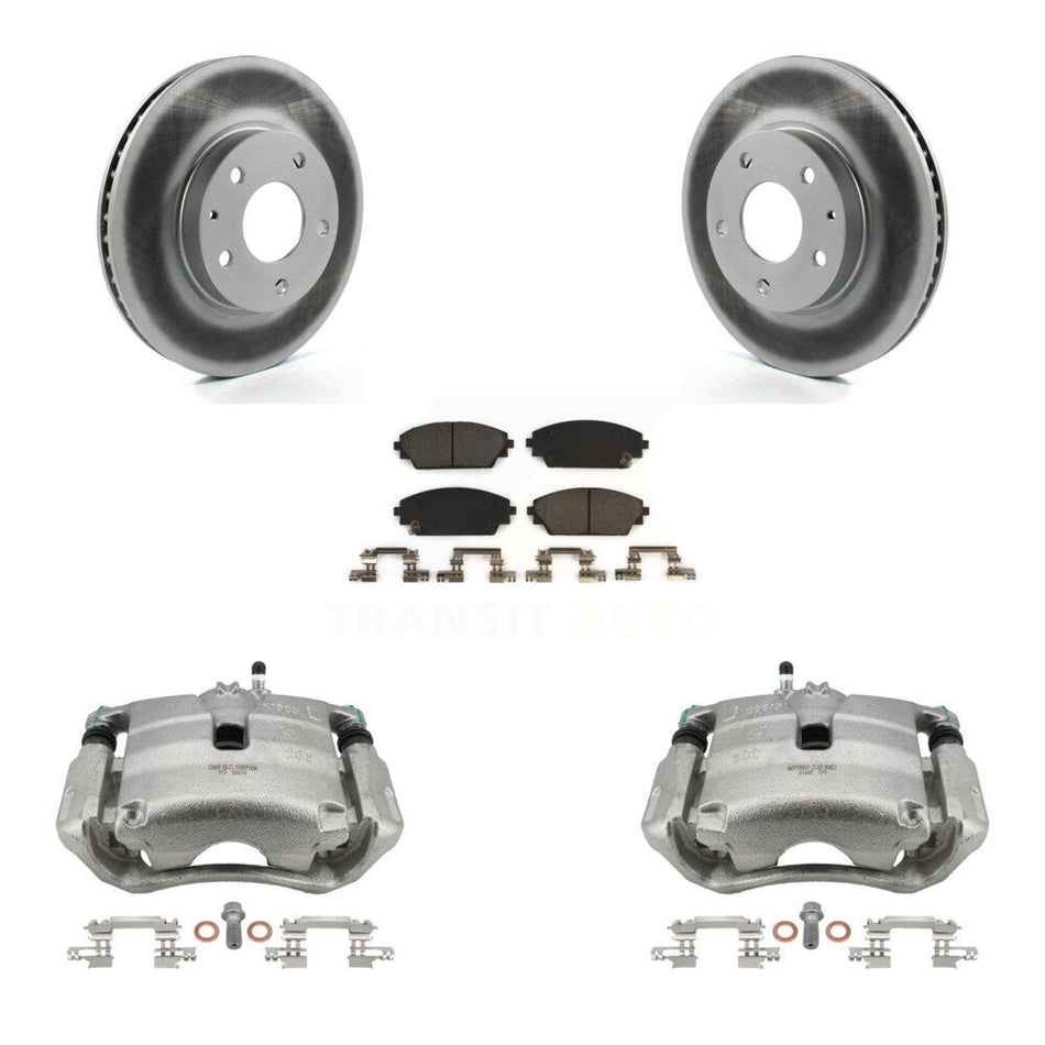 Front Disc Brake Caliper Coated Rotors And Ceramic Pads Kit For 2016-2018 Mazda CX-3 FWD KCG-100727T
