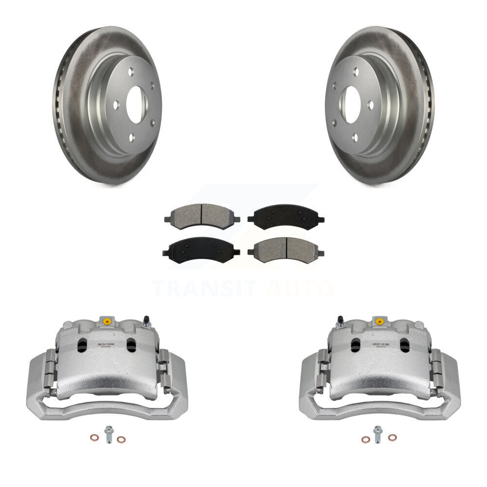 Front Disc Brake Caliper Coated Rotors And Semi-Metallic Pads Kit For Dodge Ram 1500 KCG-100728S