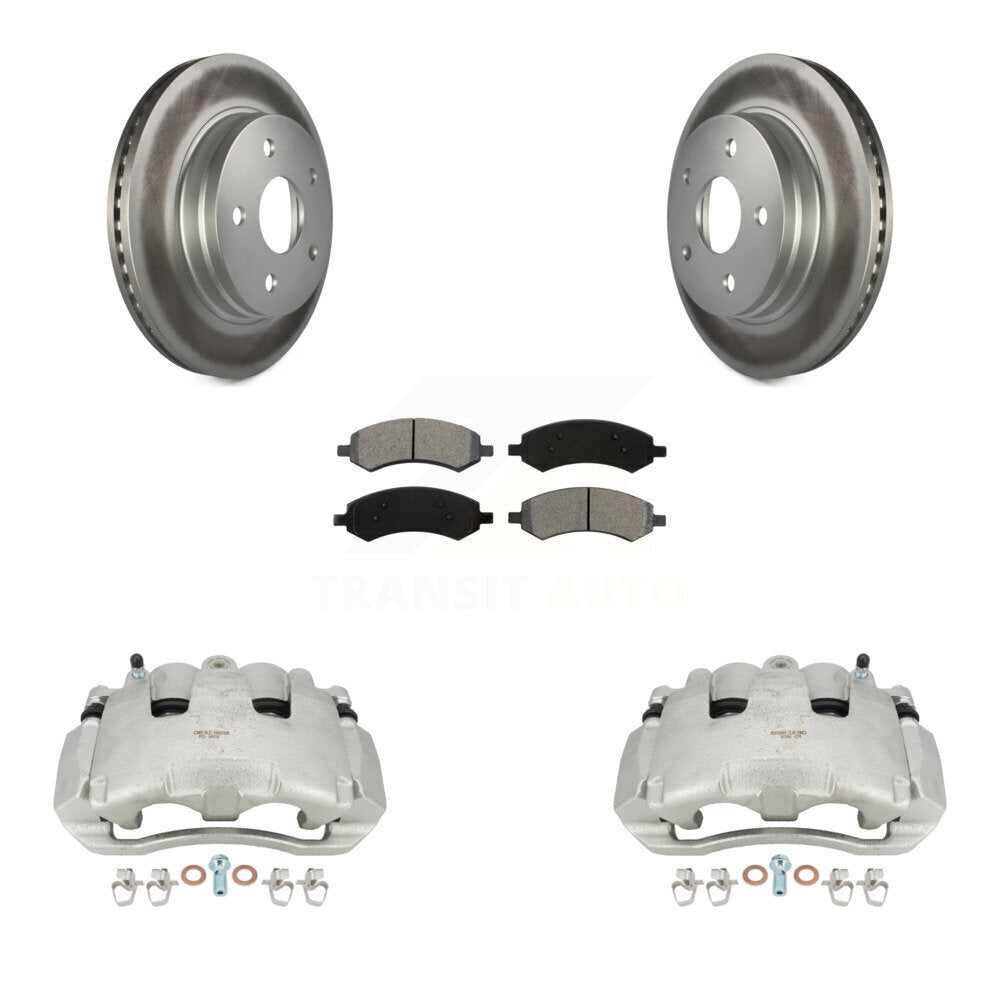Front Disc Brake Caliper Coated Rotors And Semi-Metallic Pads Kit For Dodge Ram 1500 KCG-100729S