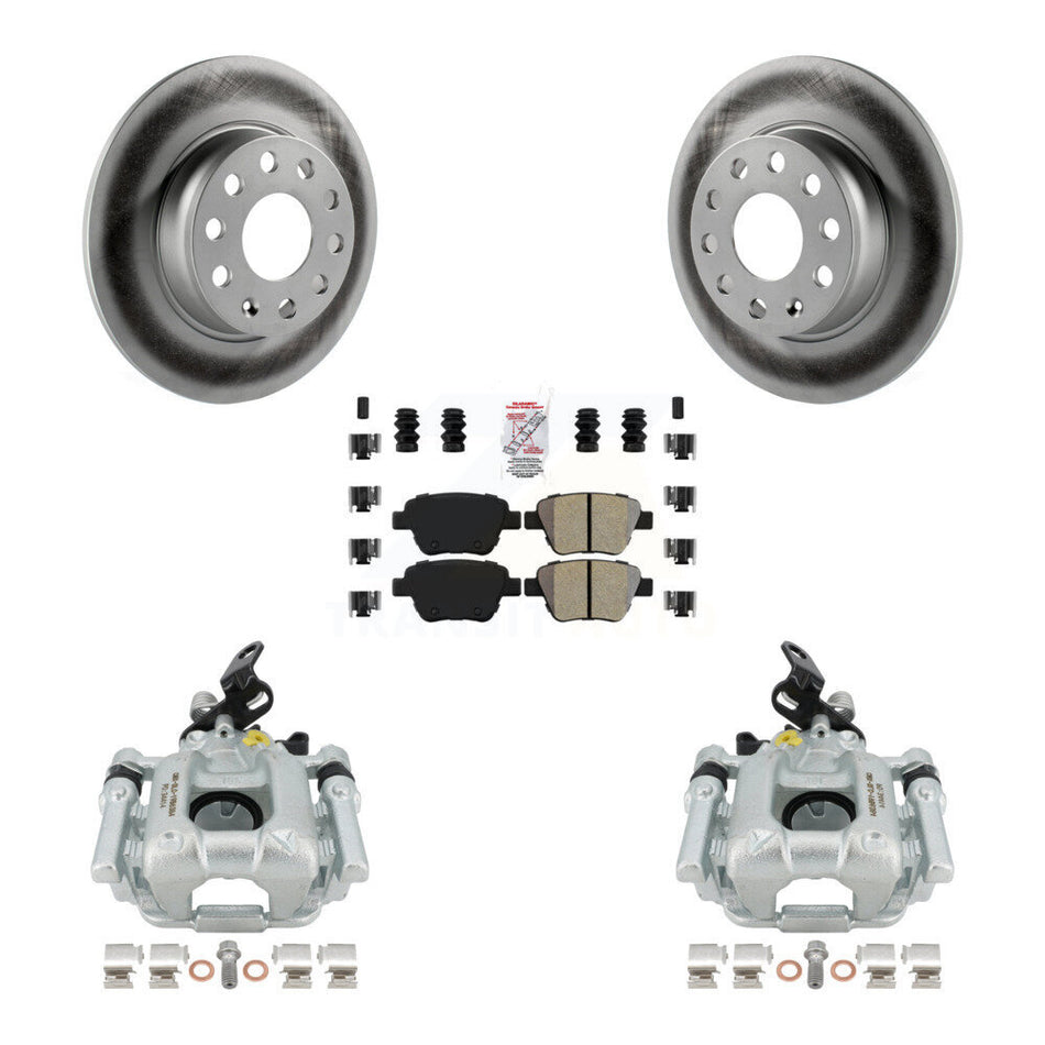 Rear Disc Brake Caliper Coated Rotors And Semi-Metallic Pads Kit For Volkswagen Jetta Passat Golf GTI Beetle Eos Audi A3 Quattro KCG-100730N by Transit Auto