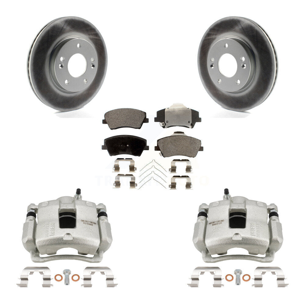 Front Disc Brake Caliper Coated Rotors And Semi-Metallic Pads Kit For Hyundai Elantra KCG-100730P