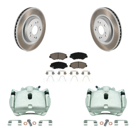 Front Disc Brake Caliper Coated Rotors And Ceramic Pads Kit For 2012-2016 Honda CR-V FWD KCG-100732C