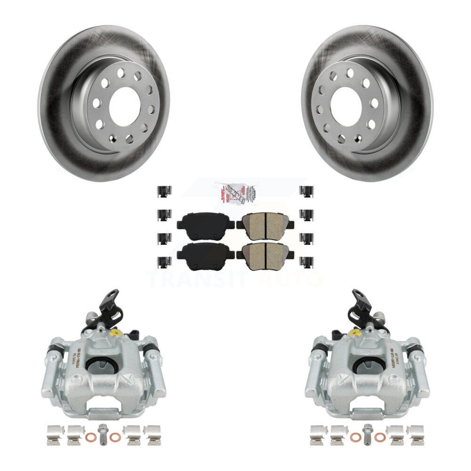 Rear Disc Brake Caliper Coated Rotors And Semi-Metallic Pads Kit For Volkswagen Jetta Passat Golf GTI Beetle Eos Audi A3 Quattro KCG-100732N by Transit Auto