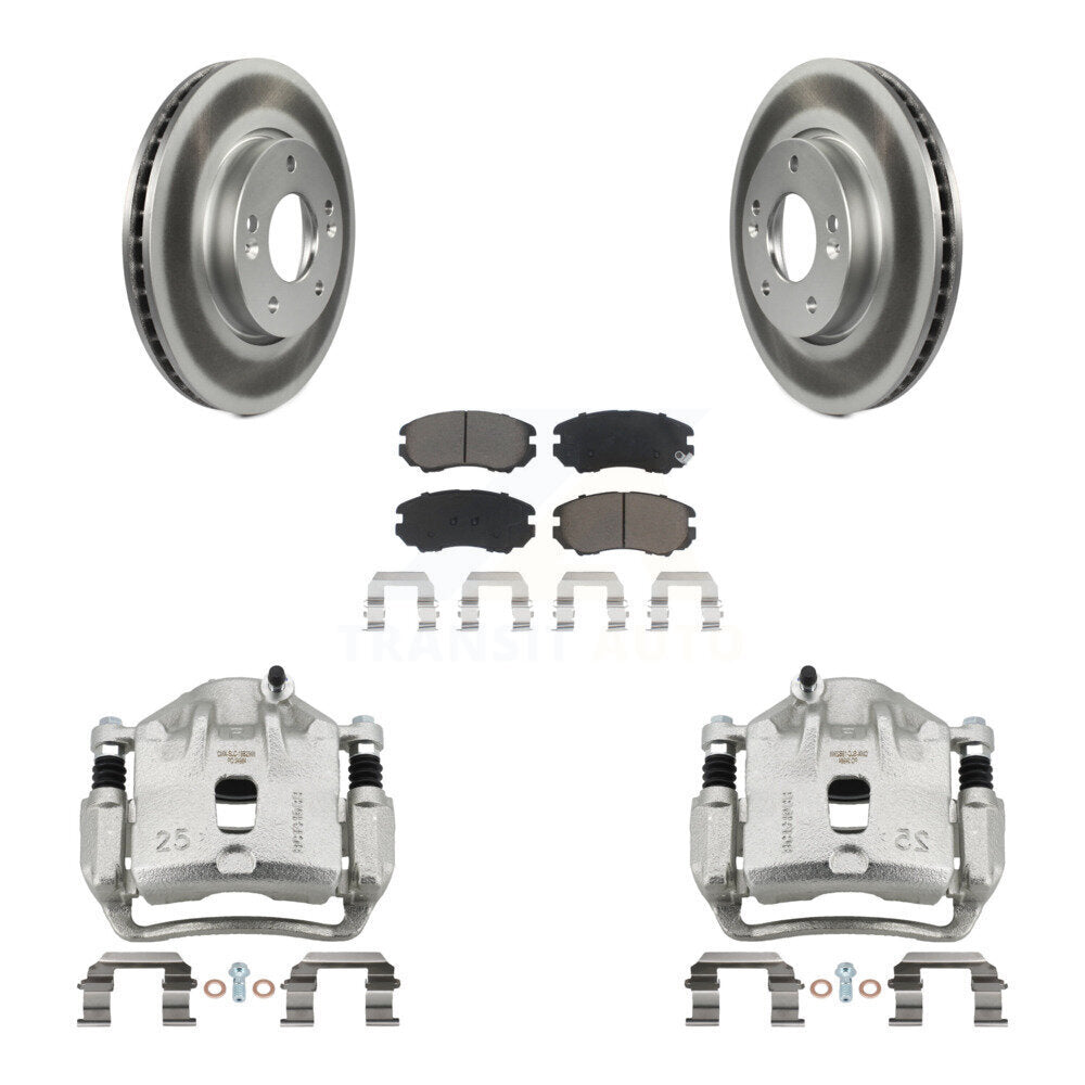Front Disc Brake Caliper Coated Rotors And Ceramic Pads Kit For 2010-2011 Kia Soul 2.0L KCG-100735C
