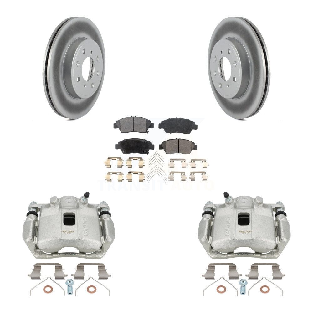 Front Disc Brake Caliper Coated Rotors And Semi-Metallic Pad Kit For 2015-2020 Honda Fit KCG-100735P