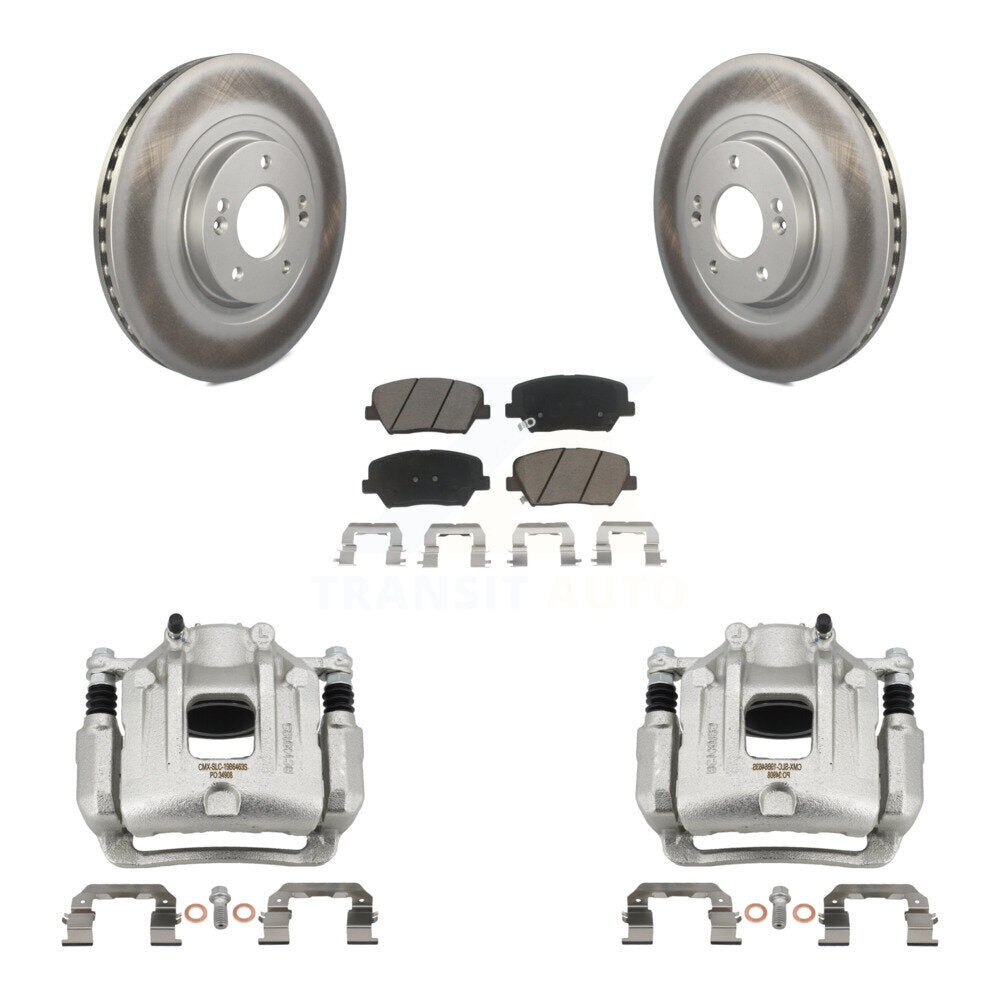 Front Brake Caliper Coat Rotors & Ceramic Pad Kit For Hyundai Santa Fe Sport Kia Sorento KCG-100737C