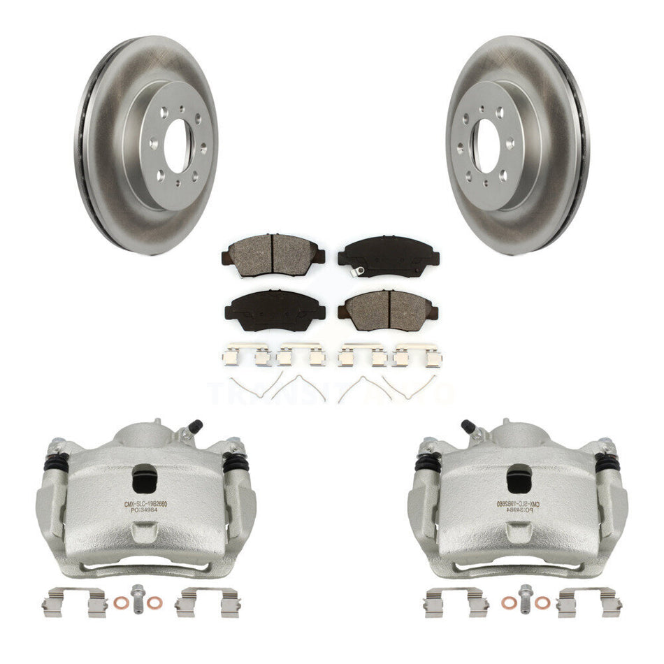 Front Disc Brake Caliper Coat Rotor Semi-Metallic Pad Kit For 2014 Honda Fit LX Sport DX KCG-100740S