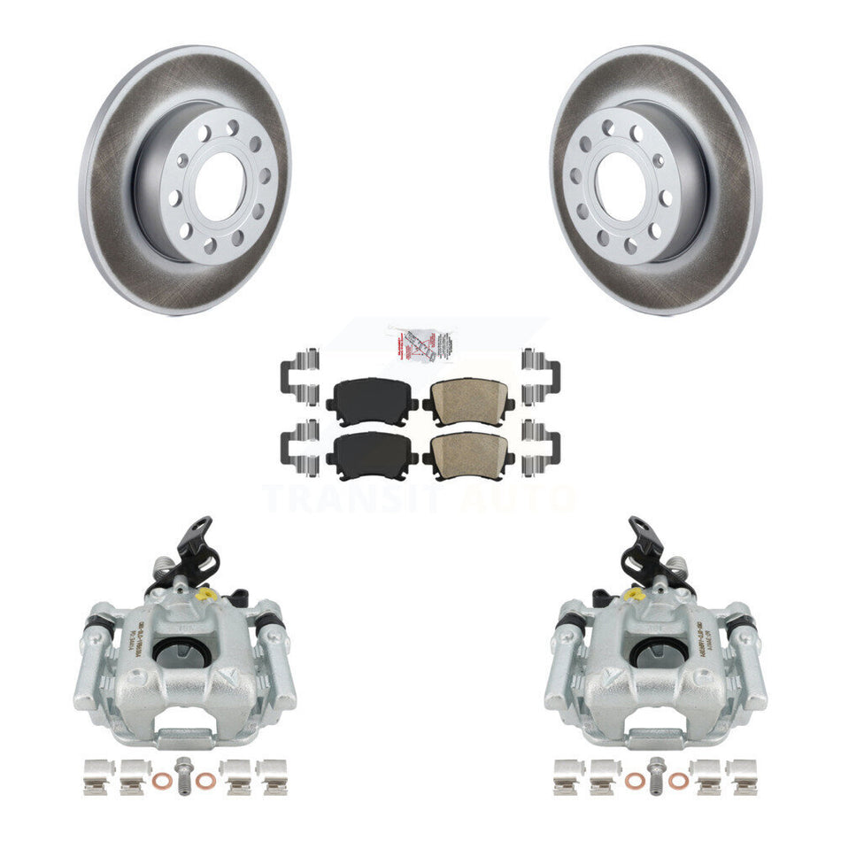 Rear Disc Brake Caliper Coated Rotors And Ceramic Pads Kit For 2010-2013 Audi A3 Quattro With 256mm Diameter Rotor KCG-100741N by Transit Auto