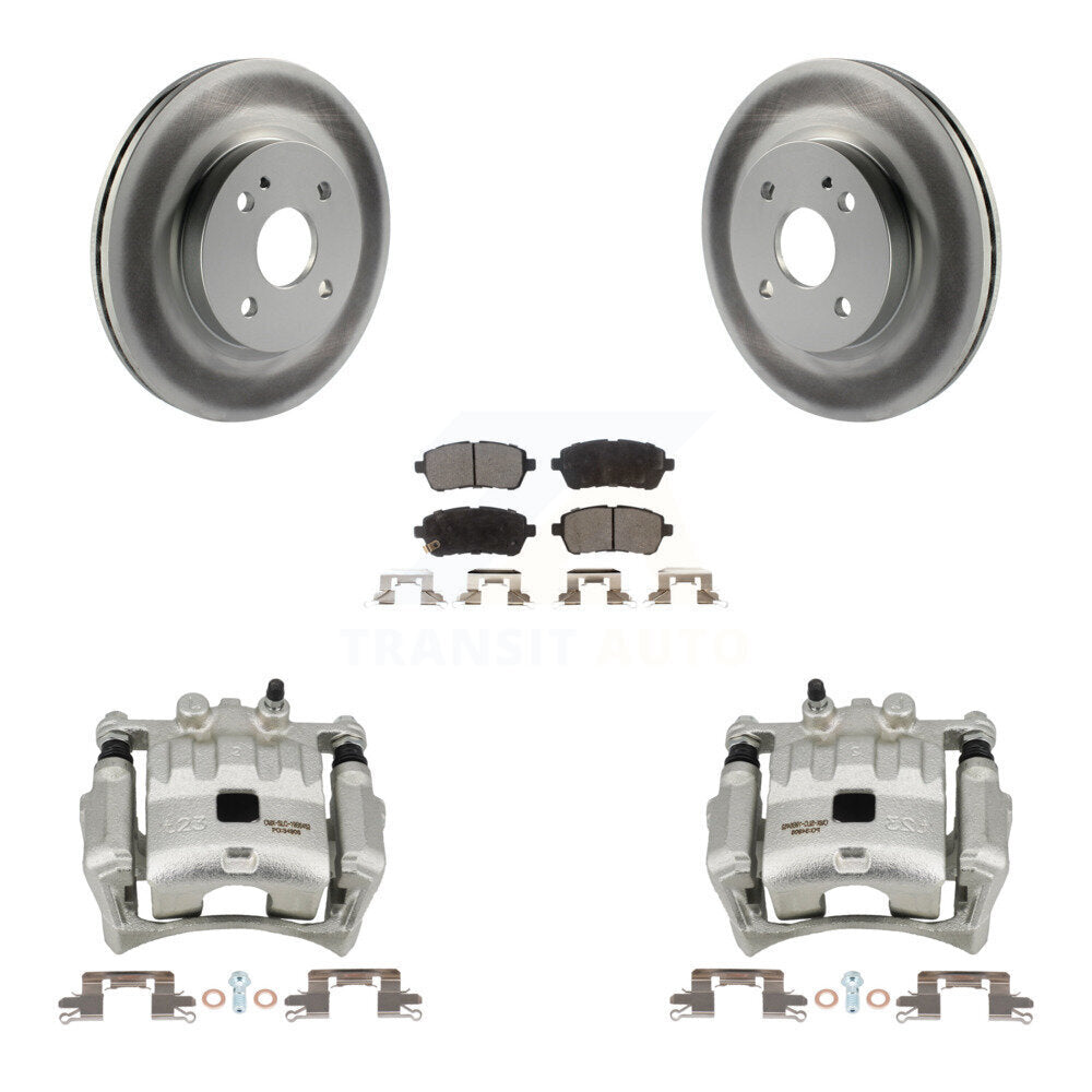 Front Disc Brake Caliper Coated Rotors And Ceramic Pads Kit For 2011-2014 Mazda 2 KCG-100741T