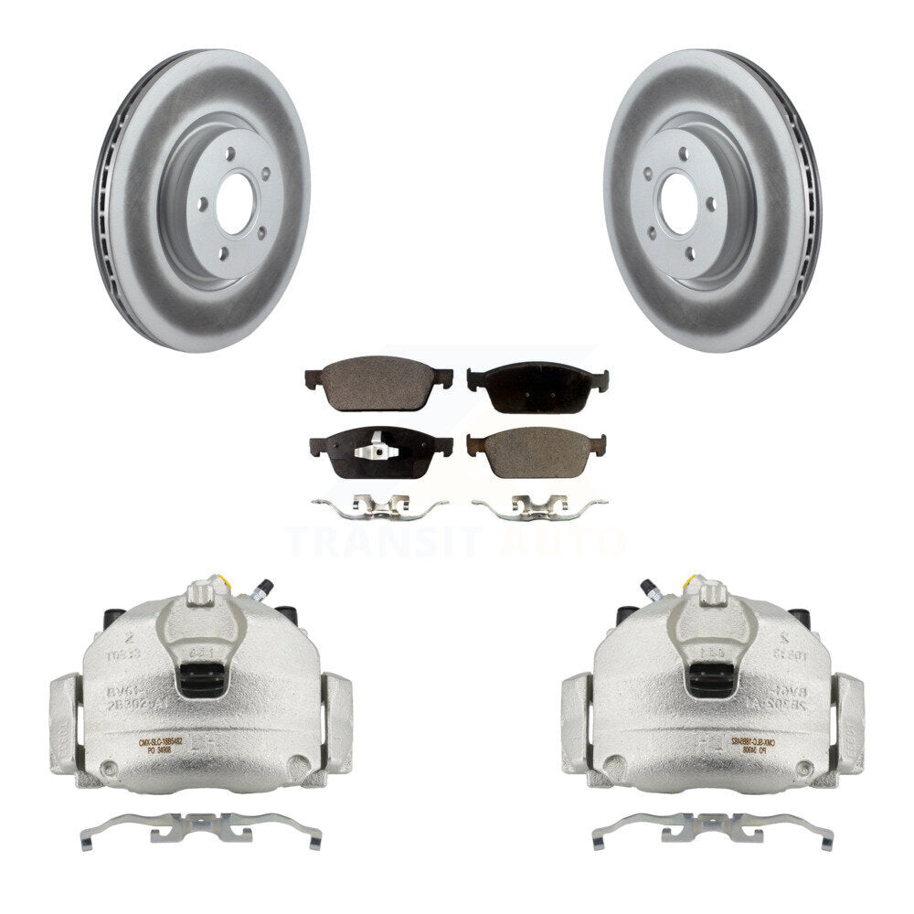Front Disc Brake Caliper Coat Rotors & Semi-Metallic Pad Kit For 2013-2018 Ford Focus ST KCG-100744P
