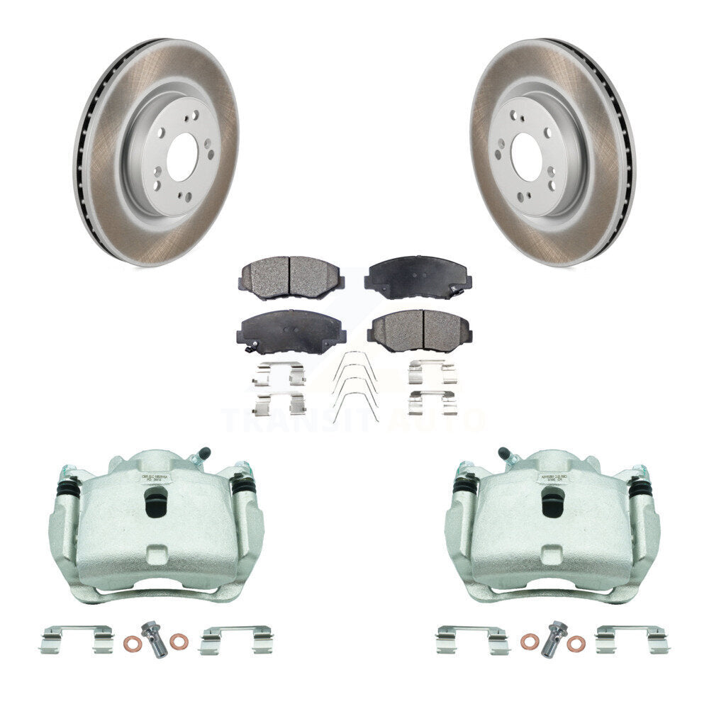 Front Disc Brake Caliper Coated Rotors And Ceramic Pads Kit For 2012-2016 Honda CR-V FWD KCG-100747T