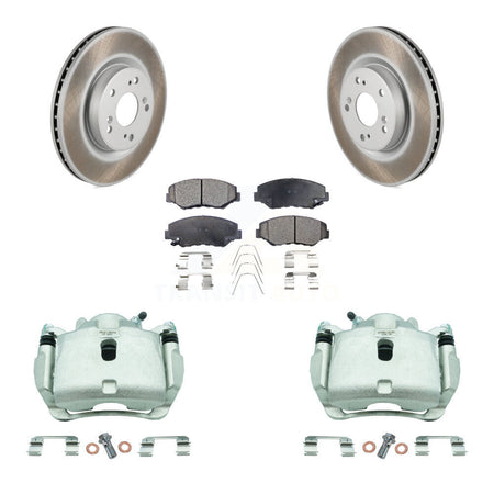 Front Disc Brake Caliper Coated Rotors And Ceramic Pads Kit For 2012-2016 Honda CR-V FWD KCG-100747T