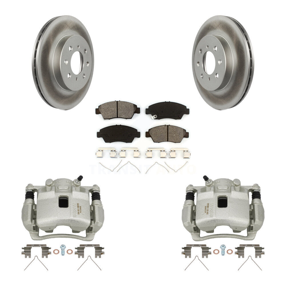 Front Disc Brake Caliper Coated Rotors And Semi-Metallic Pad Kit For 2007-2008 Honda Fit KCG-100750S