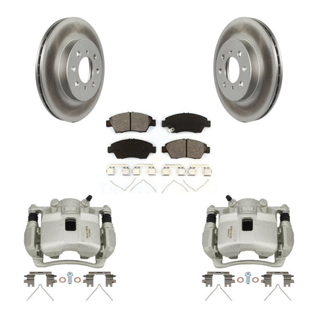 Front Disc Brake Caliper Coated Rotors And Semi-Metallic Pad Kit For 2007-2008 Honda Fit KCG-100750S